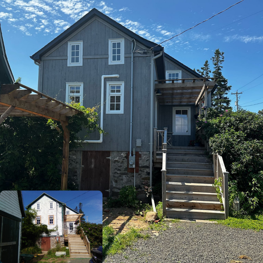 Side of Home Before Menhir Construction Logo on wood